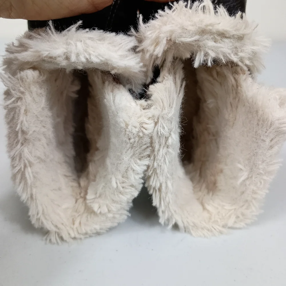 Jack Lilly Leather Moccasin Boots 18-24M Brown Sherpa Slip On Hook Loop Closure